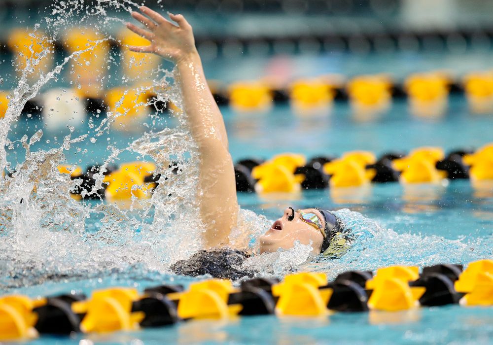Iowa’s Zoe Pawloski swims in the women’s 200 yard backstroke preliminary event during the 2020 Women’s Big Ten Swimming and Diving Championships at the Campus Recreation and Wellness Center in Iowa City on Saturday, February 22, 2020. (Stephen Mally/hawkeyesports.com)