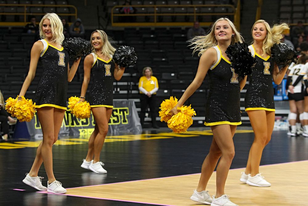 The Iowa Dance Team performs during the second set of their volleyball match at Carver-Hawkeye Arena in Iowa City on Sunday, Oct 13, 2019. (Stephen Mally/hawkeyesports.com)