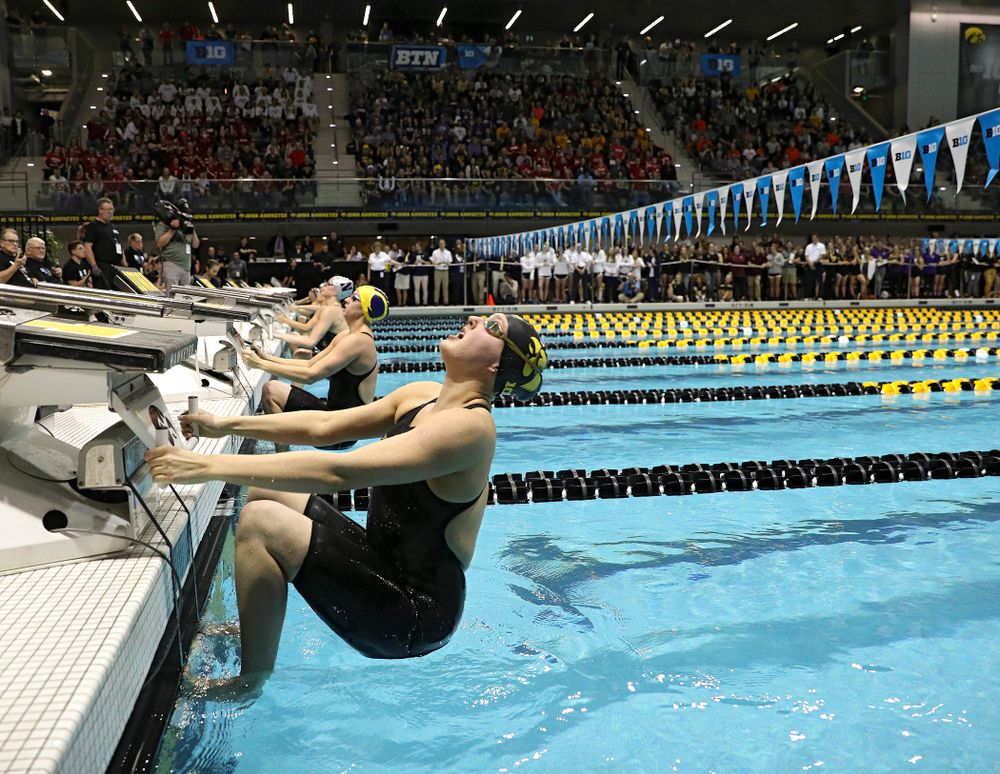 Iowa’s Emilia Sansome swims the women’s 200 yard backstroke final event during the 2020 Women’s Big Ten Swimming and Diving Championships at the Campus Recreation and Wellness Center in Iowa City on Saturday, February 22, 2020. (Stephen Mally/hawkeyesports.com)