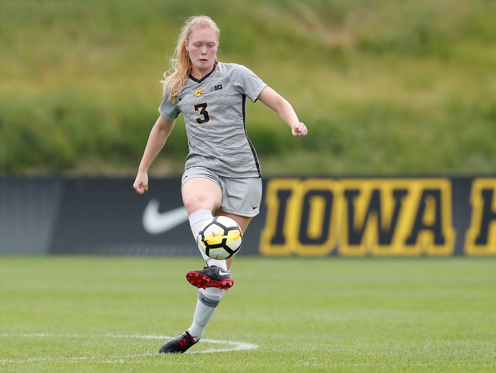 Iowa Hawkeyes Morgan Kemmerling (3) against Indiana State Sunday, August 26, 2018 at the Iowa Soccer Complex. (Brian Ray/hawkeyesports.com)