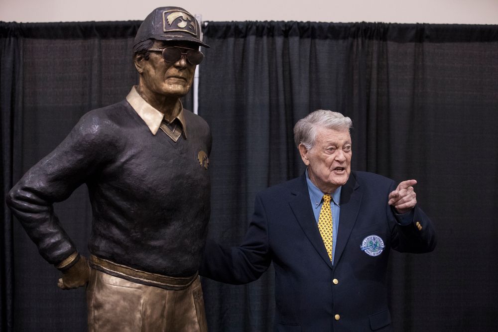 Legendary Hawkeye Football Coach Hayden Fry following the unveiling of his statue during Fry Fest Friday, September 2, 2016 at the Coralville Marriott Hotel and Conference Center. (Brian Ray/hawkeyesports.com)