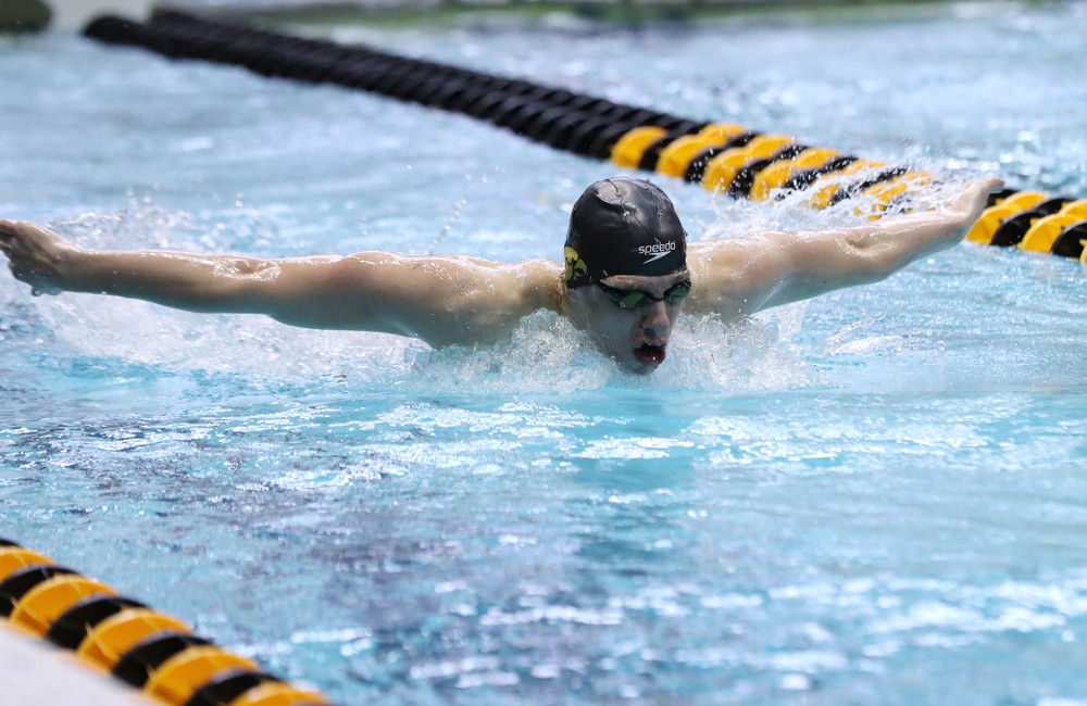 Iowa's Jackson Allmon competes in the 200-yard butterfly during the 2019 Big Ten Men's Swimming and Diving Championships Saturday, March 2, 2019 at the Campus Wellness and Recreation Center. (Brian Ray/hawkeyesports.com)