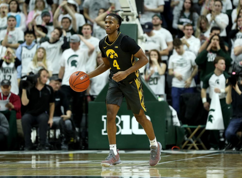 Iowa Hawkeyes guard Bakari Evelyn (4) against Michigan State Tuesday, February 25, 2020 at the Breslin Center in East Lansing, MI. (Brian Ray/hawkeyesports.com)