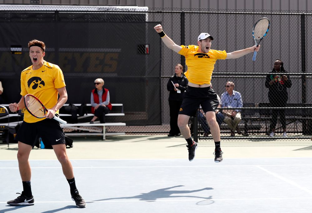 Jake Jacoby and Joe Tyler against Northwestern in the first round of the 2018 Big Ten Men's Tennis Tournament Thursday, April 26, 2018 at the Hawkeye Tennis and Recreation Complex. (Brian Ray/hawkeyesports.com)
