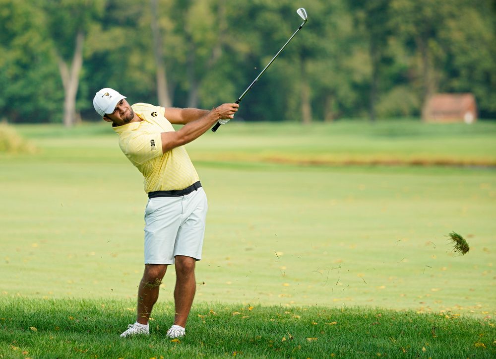 Iowa’s Gonzalo Leal drives a shot during the third day of the Golfweek Conference Challenge at the Cedar Rapids Country Club in Cedar Rapids on Tuesday, Sep 17, 2019. (Stephen Mally/hawkeyesports.com)