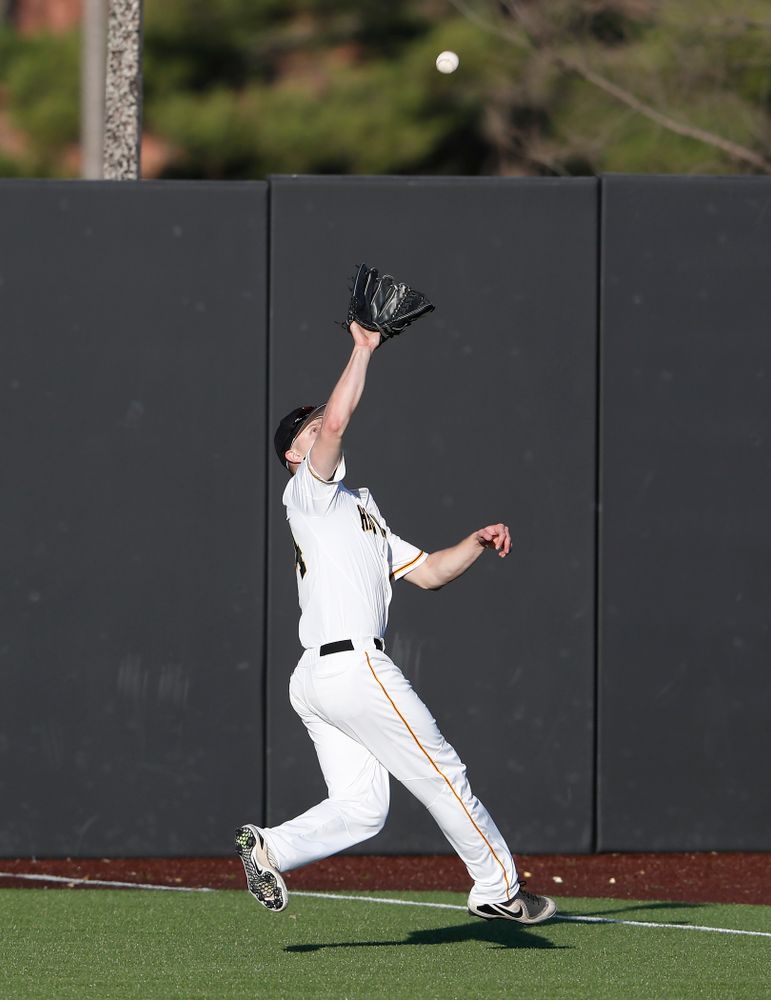 Iowa Hawkeyes outfielder Robert Neustrom (44)  against the Michigan Wolverines Friday, April 27, 2018 at Duane Banks Field in Iowa City. (Brian Ray/hawkeyesports.com)