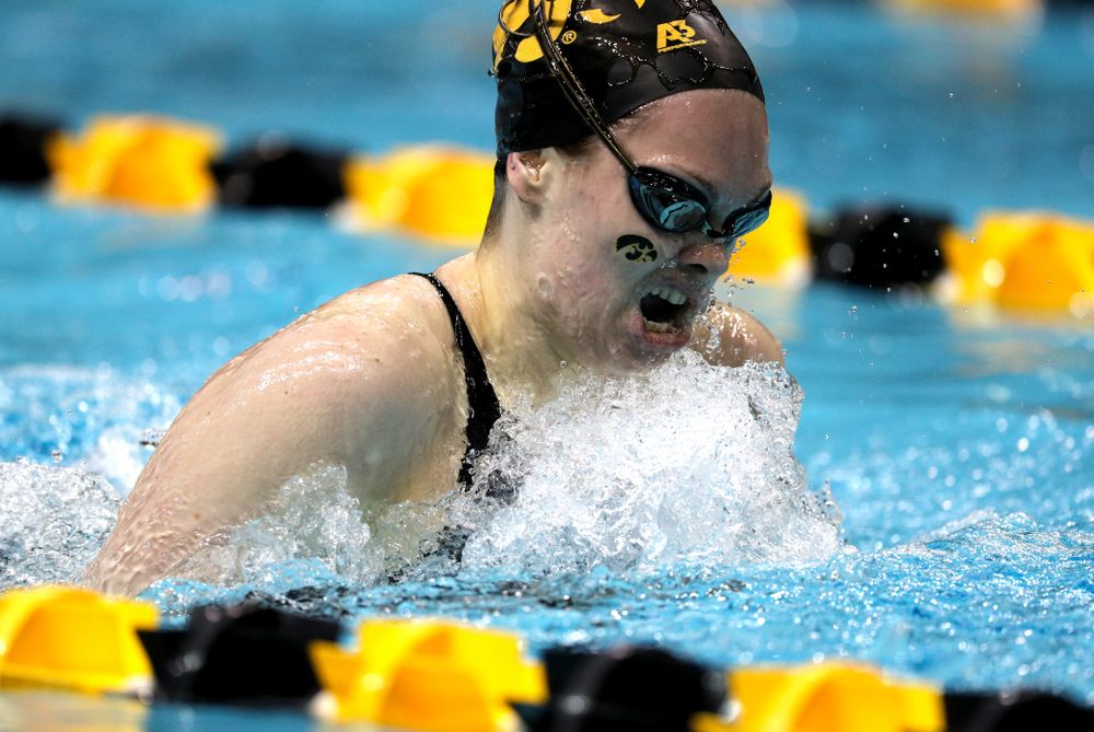 Iowa's Lexi Horner swims the 200-yard breaststroke against the Iowa State Cyclones in the Iowa Corn Cy-Hawk Series Friday, December 7, 2018 at at the Campus Recreation and Wellness Center. (Brian Ray/hawkeyesports.com)