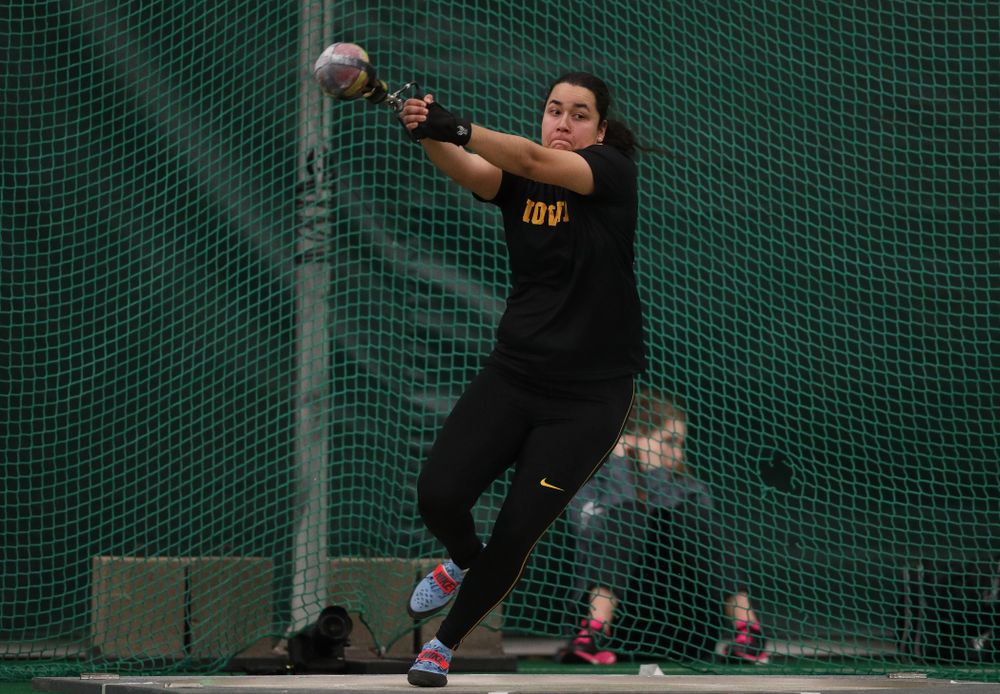 Iowa's Konstadina Spanoudakis competes in the weight throw Friday, January 11, 2019 at the Hawkeye Tennis and Recreation Center. (Brian Ray/hawkeyesports.com)