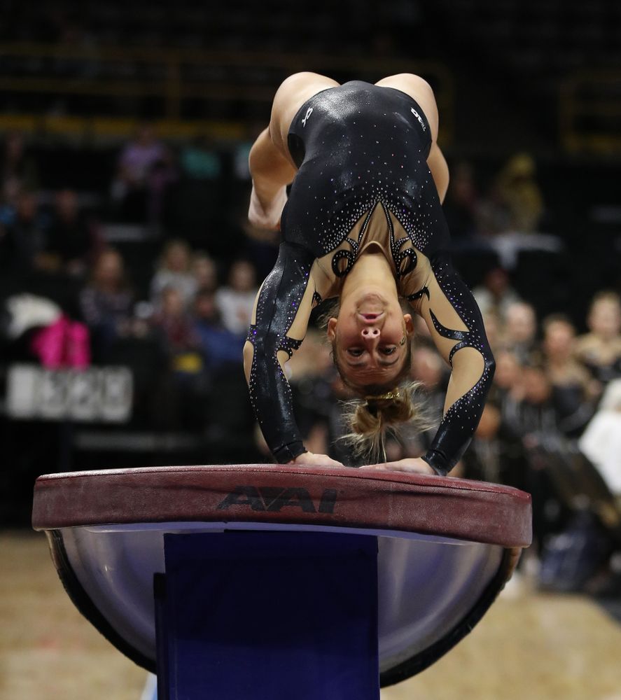 Iowa's Alex Greenwald competes on the vault during their meet against Southeast Missouri State Friday, January 11, 2019 at Carver-Hawkeye Arena. (Brian Ray/hawkeyesports.com)