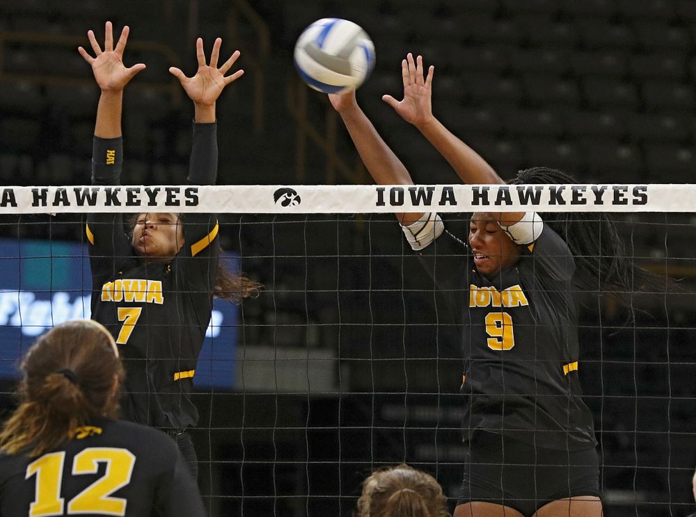 Iowa’s Amiya Jones (9) during the third set of the Black and Gold scrimmage at Carver-Hawkeye Arena in Iowa City on Saturday, Aug 24, 2019. (Stephen Mally/hawkeyesports.com)