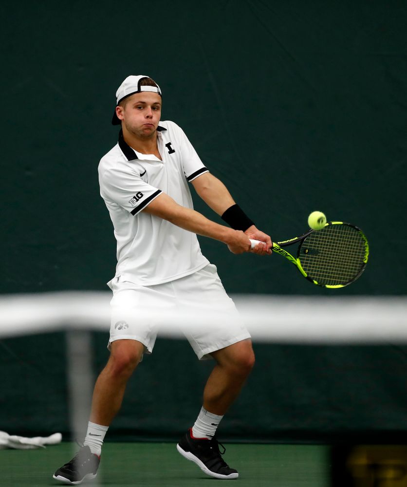 Will Davies against Purdue Sunday, April 15, 2018 at the Hawkeye Tennis and Recreation Center. (Brian Ray/hawkeyesports.com)