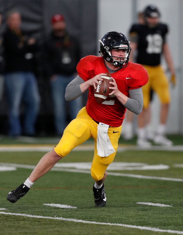 Iowa Hawkeyes quarterback Peyton Mansell (2) during spring practice Wednesday, March 28, 2018 at the Hansen Football Performance Center.  (Brian Ray/hawkeyesports.com)
