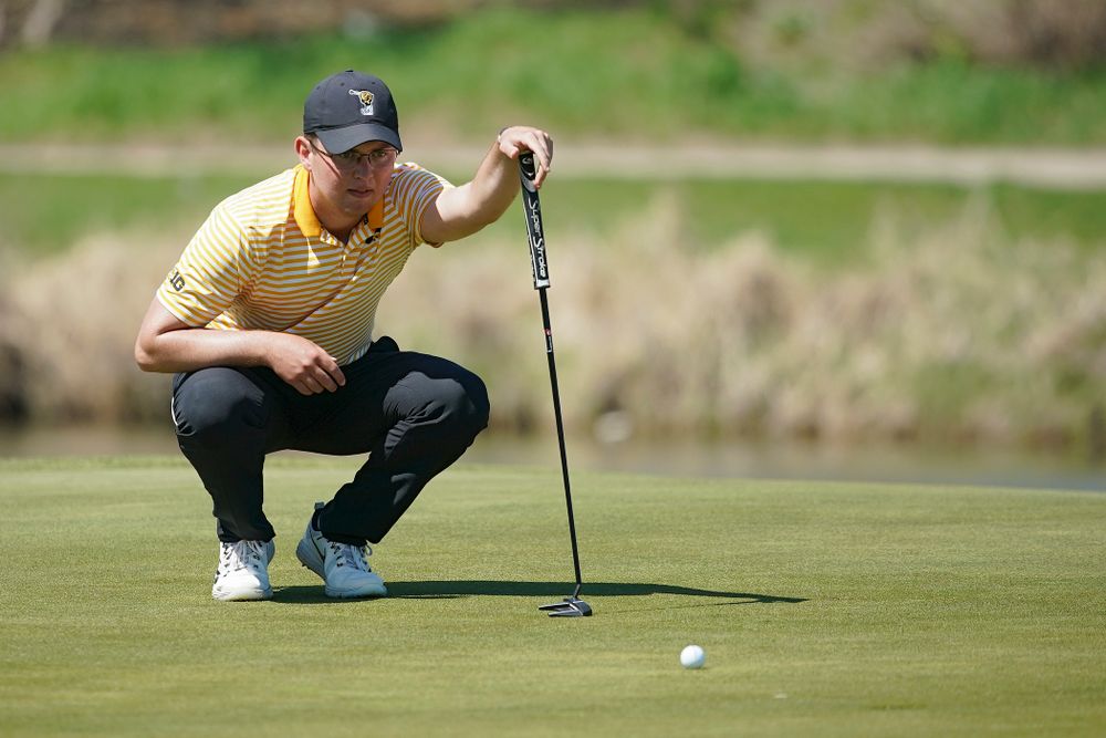 Iowa's Matthew Walker lines up a putt during the third round of the Hawkeye Invitational at Finkbine Golf Course in Iowa City on Sunday, Apr. 21, 2019. (Stephen Mally/hawkeyesports.com)