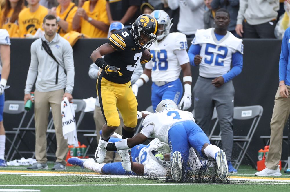 Iowa Hawkeyes wide receiver Tyrone Tracy Jr. (3) against Middle Tennessee State Saturday, September 28, 2019 at Kinnick Stadium. (Max Allen/hawkeyesports.com)