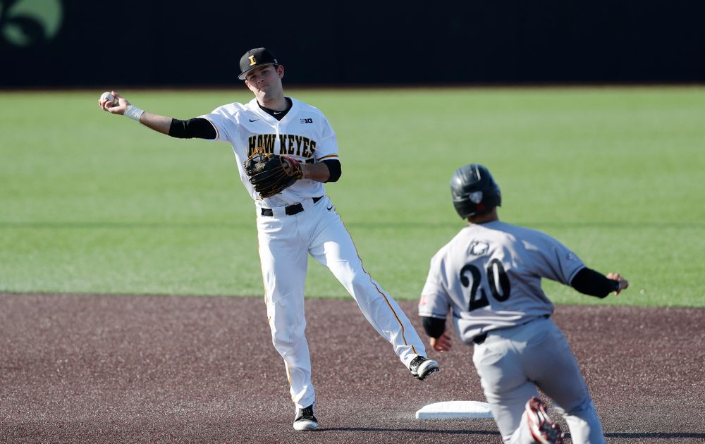 Iowa Hawkeyes infielder Kyle Crowl (23) against Northern Illinois Tuesday, April 17, 2018 at Duane Banks Field. (Brian Ray/hawkeyesports.com)