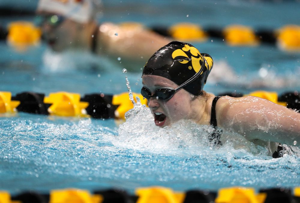 Iowa's Kelsey Drake swims the 200-yard butterfly against the Iowa State Cyclones in the Iowa Corn Cy-Hawk Series Friday, December 7, 2018 at at the Campus Recreation and Wellness Center. (Brian Ray/hawkeyesports.com)