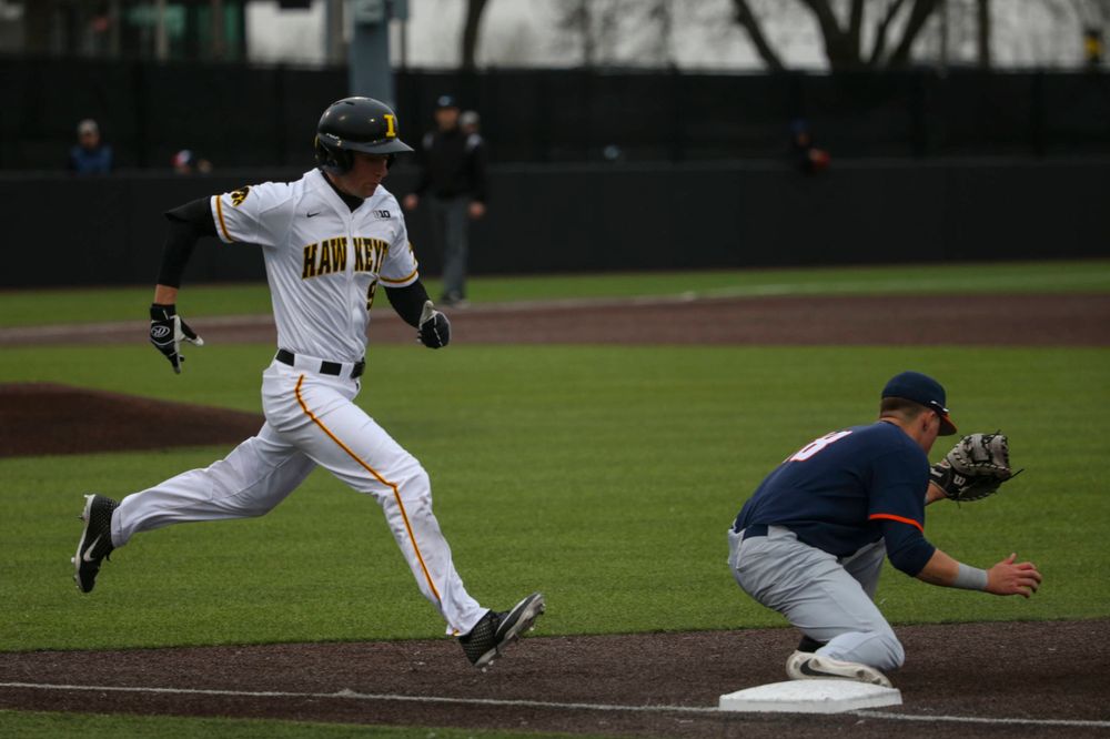 Iowa outfielder Ben Norman  at game 1 vs Illinois on Friday, March 29, 2019 at Duane Banks Field. (Lily Smith/hawkeyesports.com)