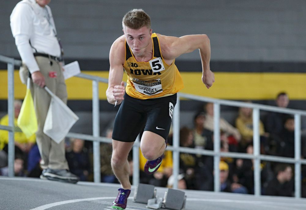 Iowa’s Spencer Gudgel runs the men’s 400 meter dash event during the Larry Wieczorek Invitational at the Recreation Building in Iowa City on Saturday, January 18, 2020. (Stephen Mally/hawkeyesports.com)