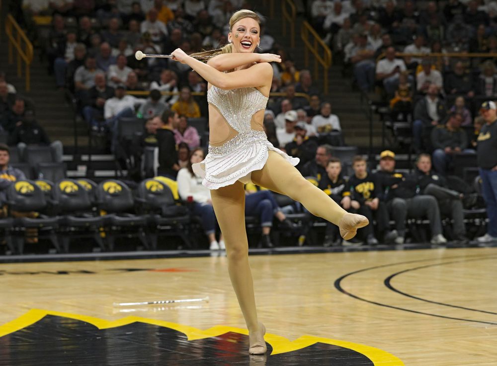 Iowa Golden Girl Kylene Spanbauer performs during halftime of the game at Carver-Hawkeye Arena in Iowa City on Sunday, February 2, 2020. (Stephen Mally/hawkeyesports.com)