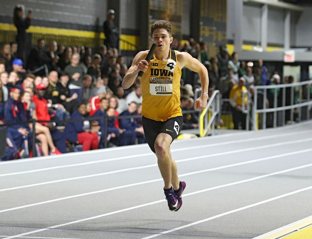 Iowa’s Alec Still runs the men’s 1600 meter relay premier event during the Larry Wieczorek Invitational at the Recreation Building in Iowa City on Saturday, January 18, 2020. (Stephen Mally/hawkeyesports.com)