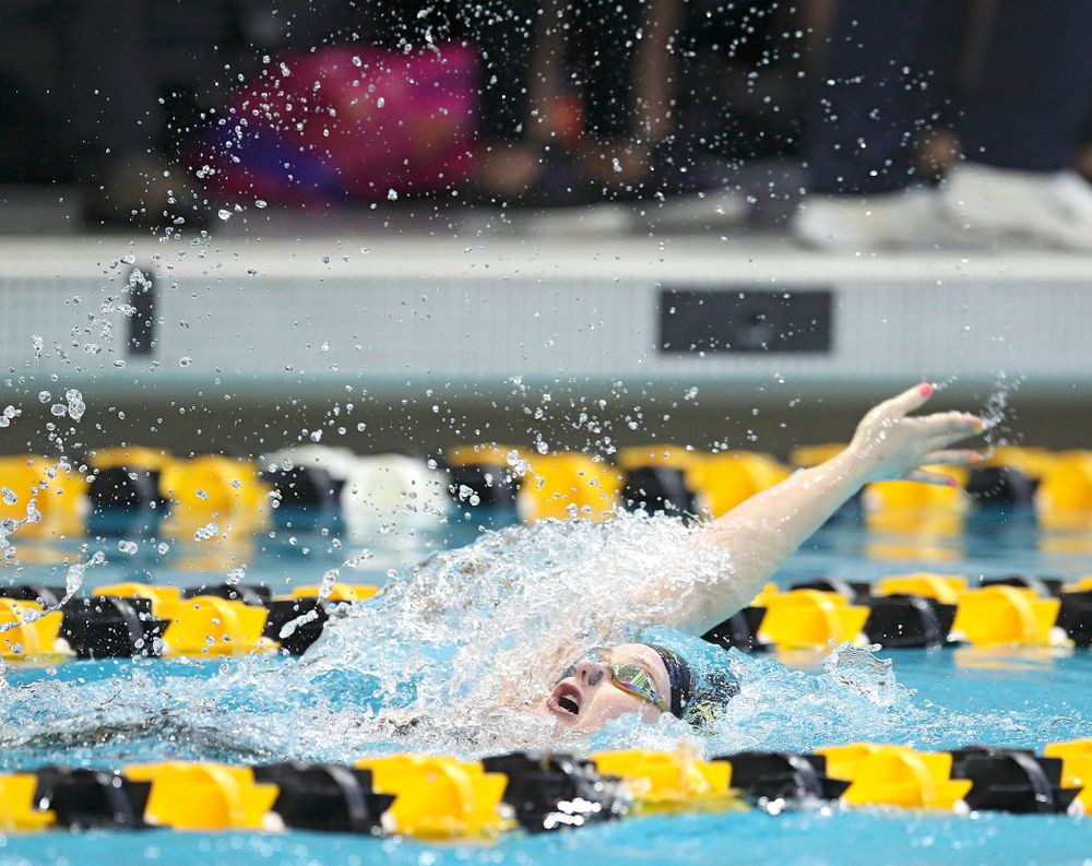 Iowa’s Georgia Clark swims in the women’s 200 yard backstroke preliminary event during the 2020 Women’s Big Ten Swimming and Diving Championships at the Campus Recreation and Wellness Center in Iowa City on Saturday, February 22, 2020. (Stephen Mally/hawkeyesports.com)