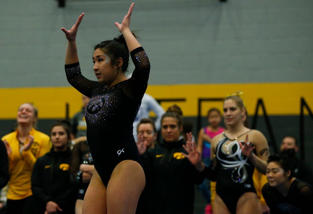 Nicole Chow competes in the floor exercise during the Black and Gold Intrasquad meet at the Field House on 12/2/17. (Tork Mason/hawkeyesports.com)