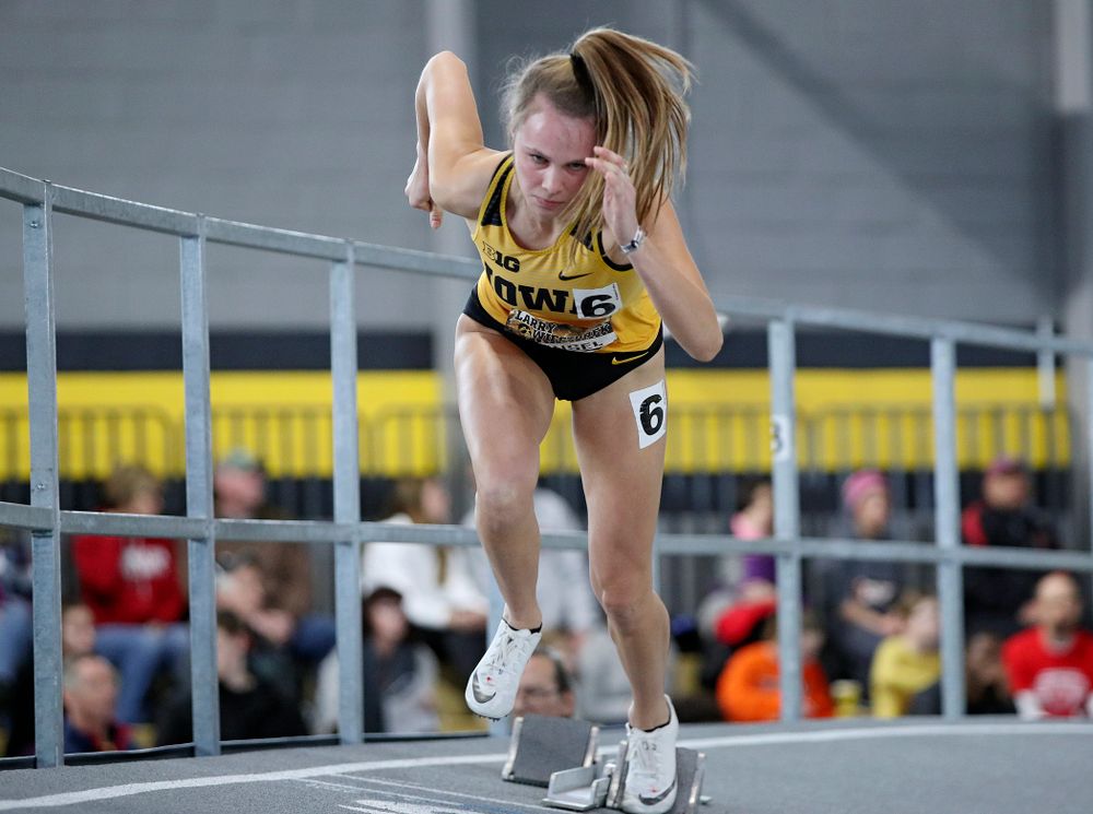 Iowa’s Payton Wensel runs the women’s 400 meter dash event during the Larry Wieczorek Invitational at the Recreation Building in Iowa City on Saturday, January 18, 2020. (Stephen Mally/hawkeyesports.com)