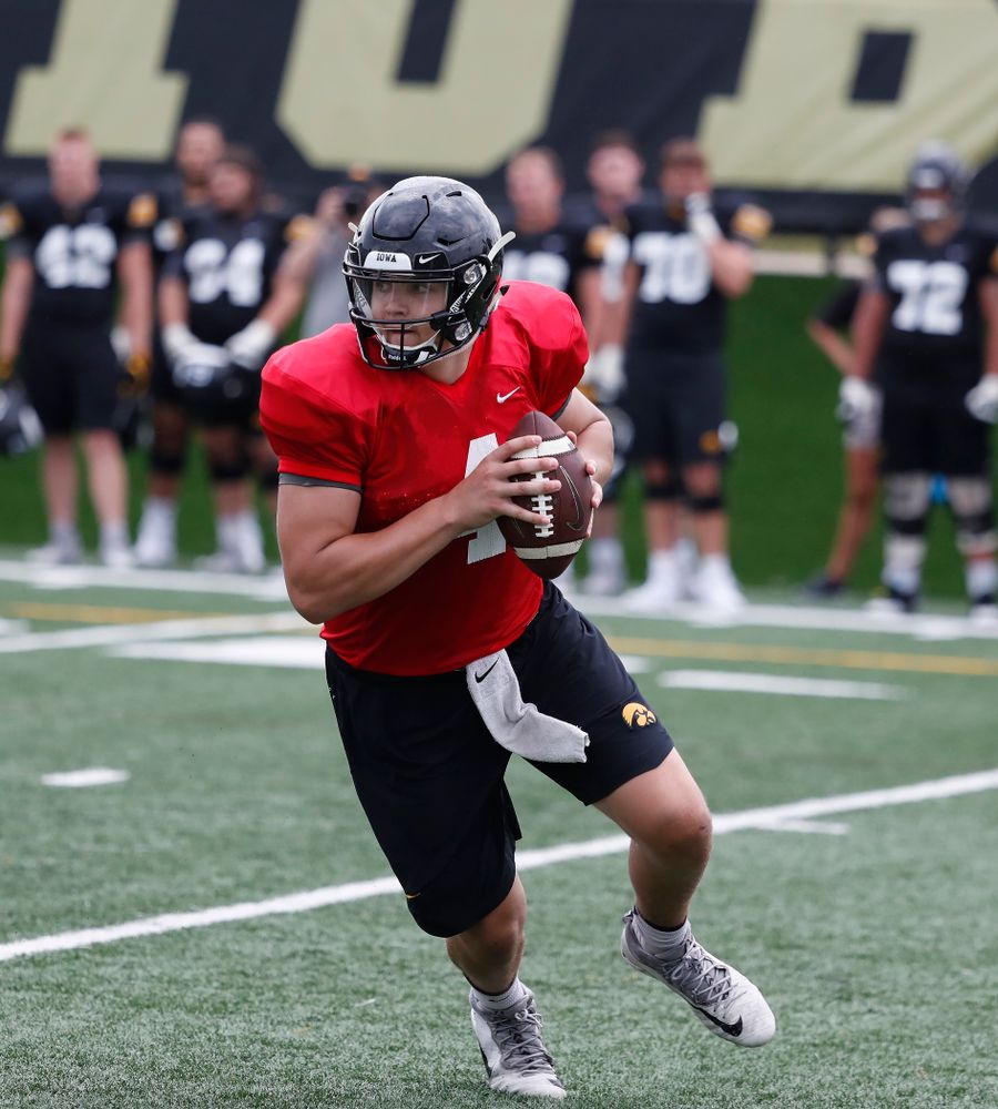 Iowa Hawkeyes quarterback Nathan Stanley (4) during practice No. 4 of Fall Camp Monday, August 6, 2018 at the Hansen Football Performance Center. (Brian Ray/hawkeyesports.com)