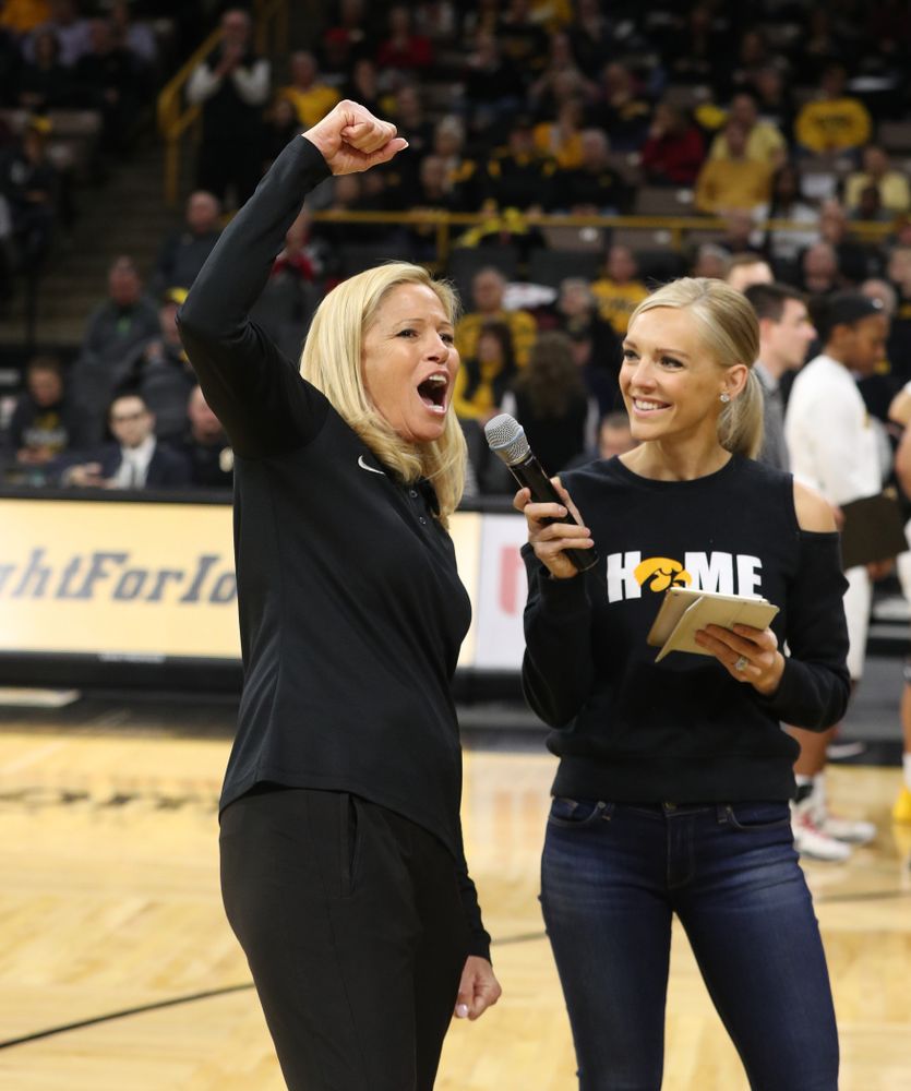 Iowa Softball Coach Renee Gillispie is interviewed during the Iowa Hawkeyes game against the Purdue Boilermakers Sunday, January 27, 2019 at Carver-Hawkeye Arena. (Brian Ray/hawkeyesports.com)