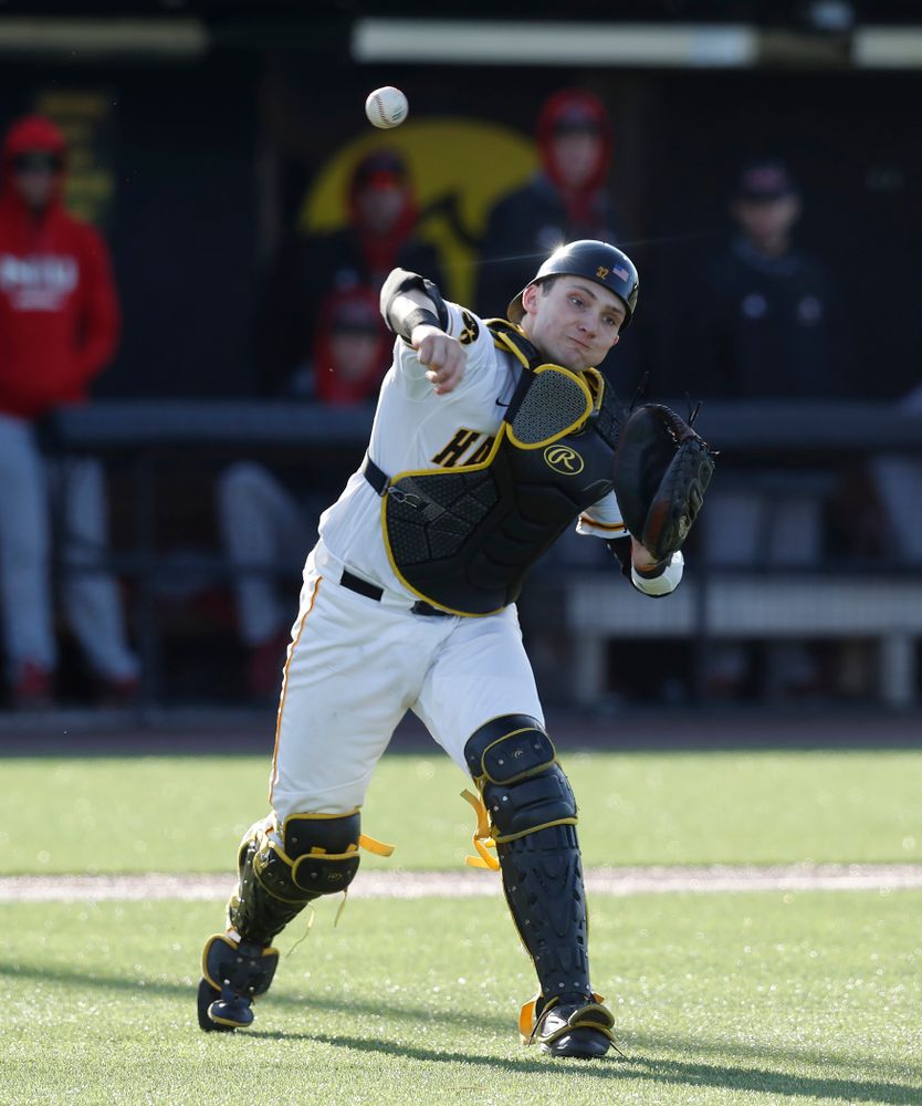 Iowa Hawkeyes catcher Brett McCleary (32) against Northern Illinois Tuesday, April 17, 2018 at Duane Banks Field. (Brian Ray/hawkeyesports.com)