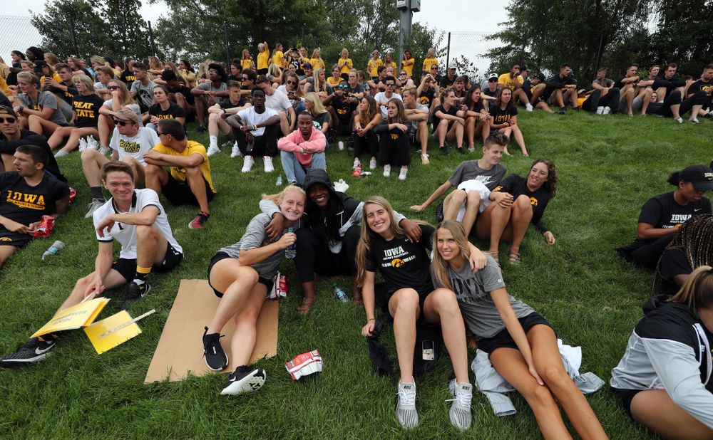 Student athletes cheer on the Iowa Hawkeyes during a 6-1 win over Northern Iowa Sunday, August 25, 2019 at the Iowa Soccer Complex. (Brian Ray/hawkeyesports.com)