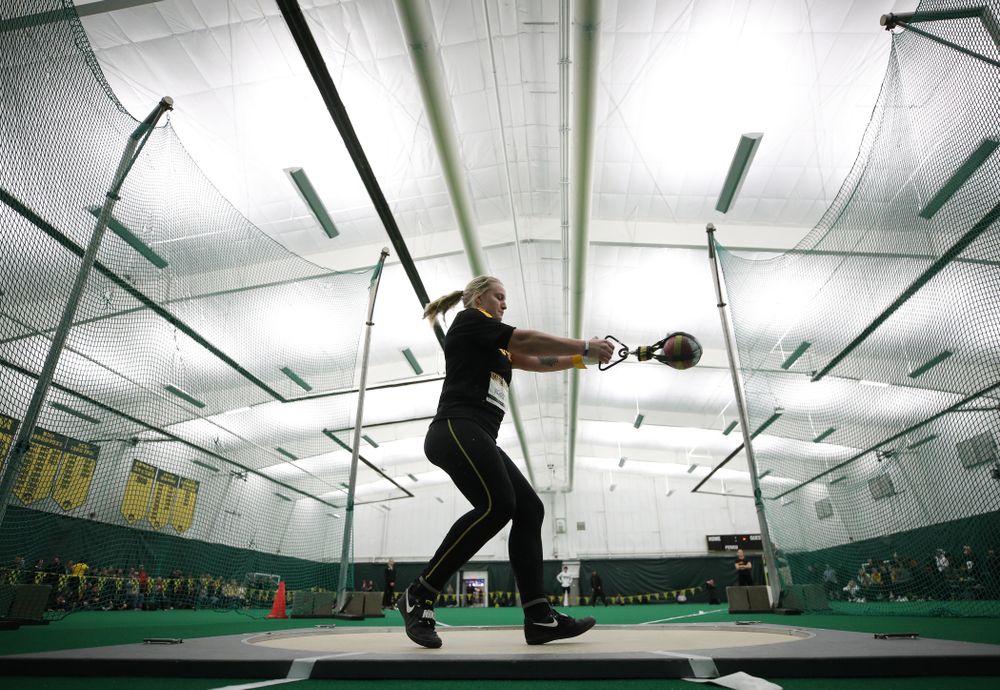 Iowa's Allison Wahrman competes in the weight throw Friday, January 11, 2019 at the Hawkeye Tennis and Recreation Center. (Brian Ray/hawkeyesports.com)