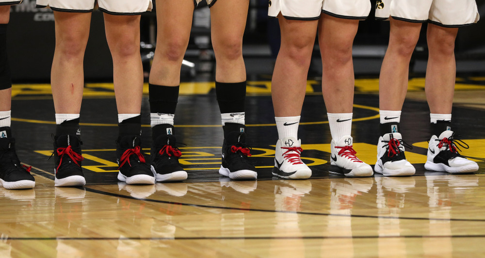 The Iowa Hawkeye wear red laces against the Purdue Boilermakers Sunday, January 27, 2019 at Carver-Hawkeye Arena. (Brian Ray/hawkeyesports.com)