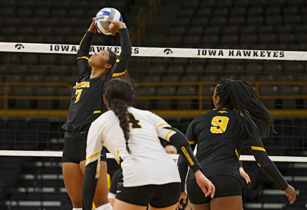 Iowa’s Brie Orr (7) during the first set of the Black and Gold scrimmage at Carver-Hawkeye Arena in Iowa City on Saturday, Aug 24, 2019. (Stephen Mally/hawkeyesports.com)