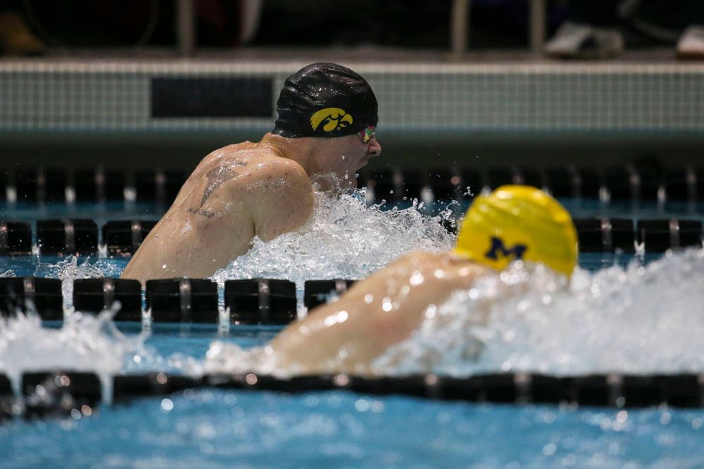 Iowa's Tanner Nelson at the 200-yard breaststroke race  Saturday, March 2, 2019 at the Campus Recreation and Wellness Center. (Lily Smith/hawkeyesports.com)