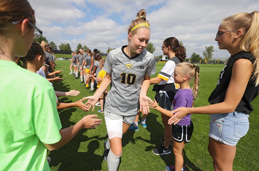 Iowa midfielder/defender Natalie Winters (10) takes the field for their match at the Iowa Soccer Complex in Iowa City on Sunday, Sep 1, 2019. (Stephen Mally/hawkeyesports.com)