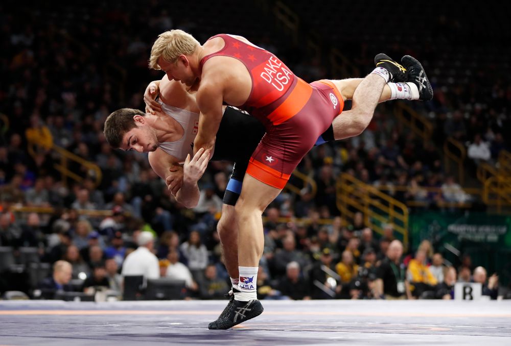 Kyle Dake during session three of the United World Wrestling Freestyle World Cup Sunday, April 8, 2018 at Caver-Hawkeye Arena. (Brian Ray/hawkeyesports.com)