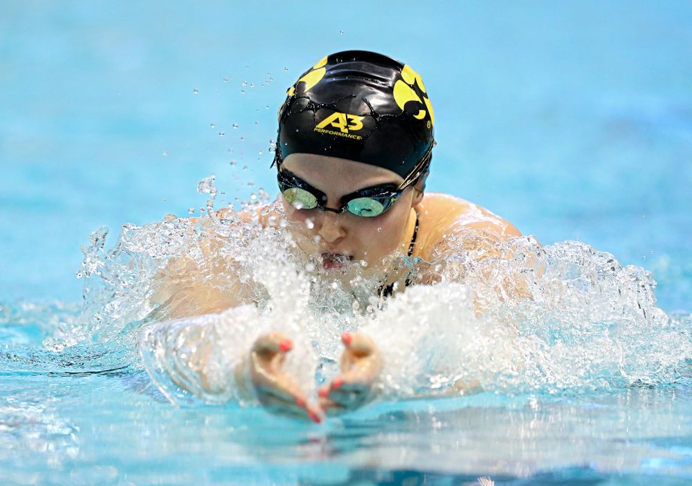 Iowa’s Christina Crane swims the women’s 400 yard individual medley preliminary event during the 2020 Women’s Big Ten Swimming and Diving Championships at the Campus Recreation and Wellness Center in Iowa City on Friday, February 21, 2020. (Stephen Mally/hawkeyesports.com)