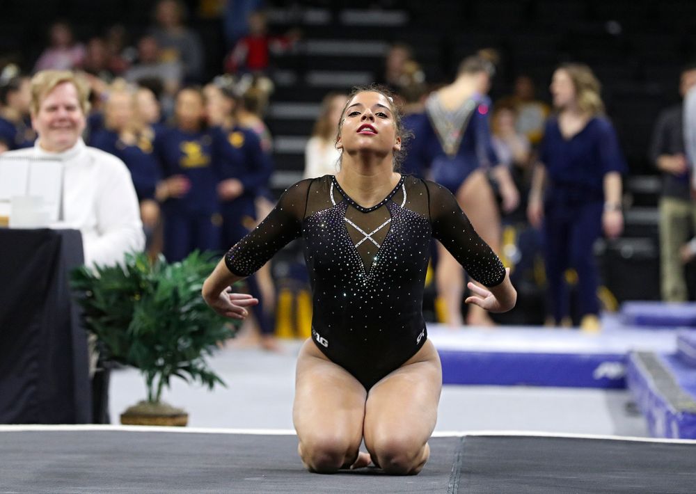 Iowa’s Ariana Agrapides competes on the floor during their meet at Carver-Hawkeye Arena in Iowa City on Sunday, March 8, 2020. (Stephen Mally/hawkeyesports.com)