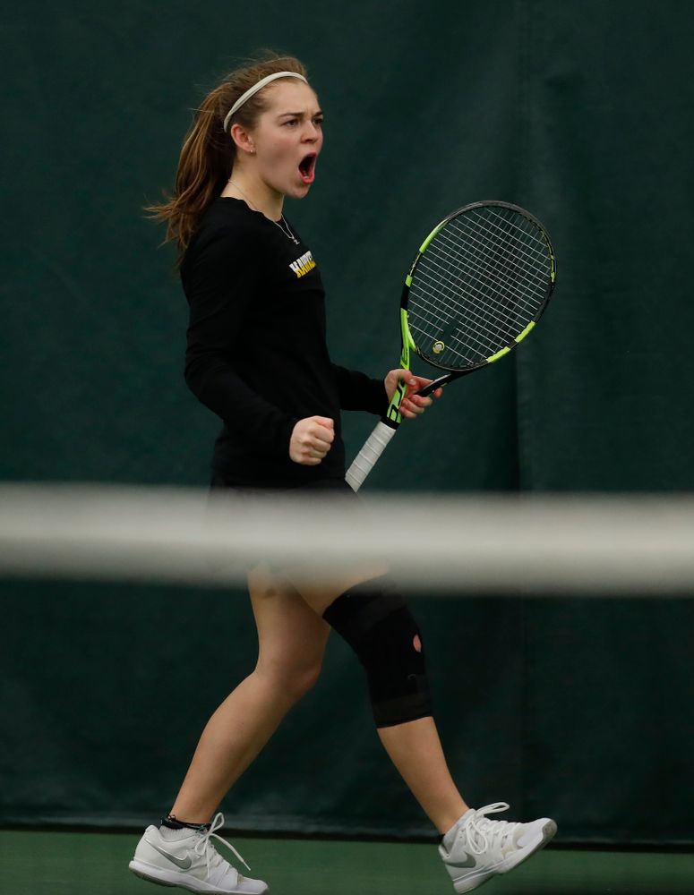 Zoe Douglas against Ohio State Sunday, March 25, 2018 at the Hawkeye Tennis and Recreation Center. (Brian Ray/hawkeyesports.com)