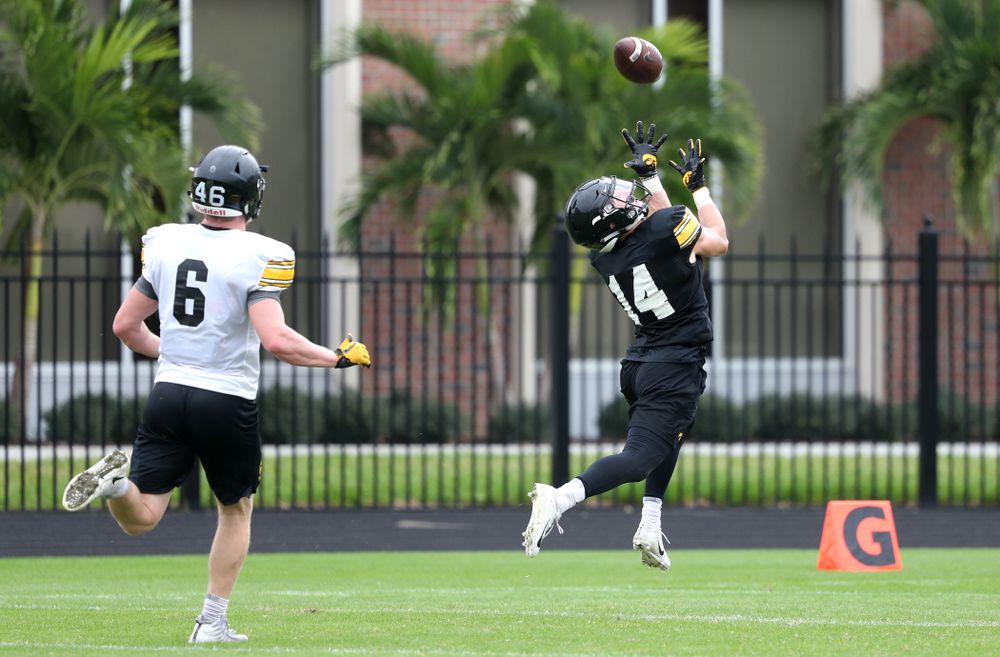 Iowa Hawkeyes wide receiver Kyle Groeneweg (14) as the team prepares for the Outback Bowl Saturday, December 29, 2018 at Tampa University. (Brian Ray/hawkeyesports.com)