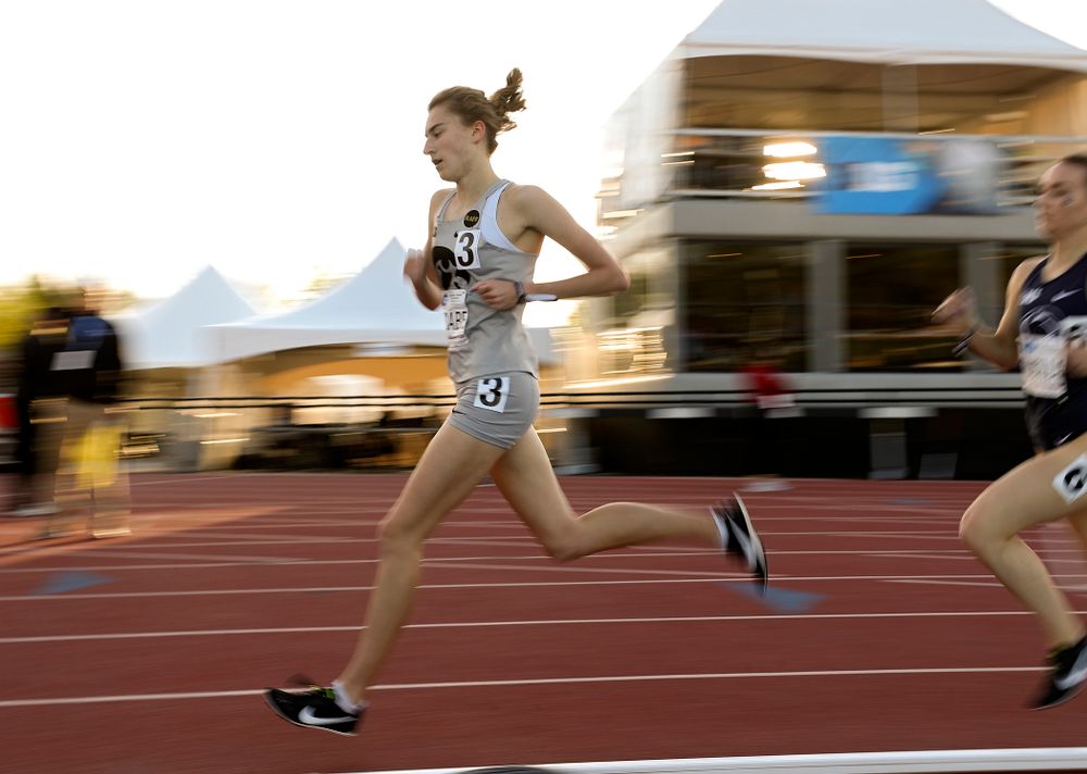 Iowa's Grace McCabe runs the women’s 1500 meter event on the first day of the Big Ten Outdoor Track and Field Championships at Francis X. Cretzmeyer Track in Iowa City on Friday, May. 10, 2019. (Stephen Mally/hawkeyesports.com)
