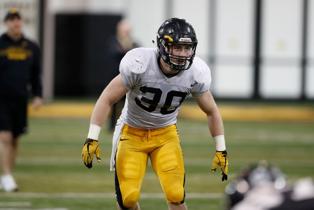 Iowa Hawkeyes defensive back Jake Gervase (30) during spring practice No. 13 Wednesday, April 18, 2018 at the Hansen Football Performance Center. (Brian Ray/hawkeyesports.com)