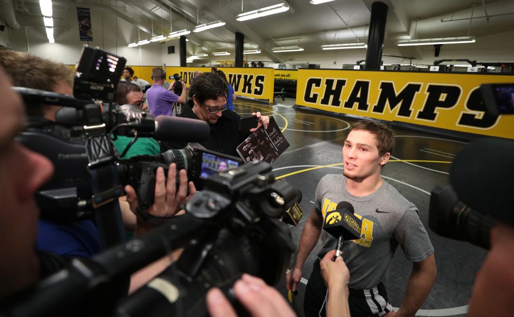 Iowa Hawkeyes 125 pound national champion Spencer Lee during the team's annual media day Monday, November 5, 2018 at Carver-Hawkeye Arena. (Brian Ray/hawkeyesports.com)