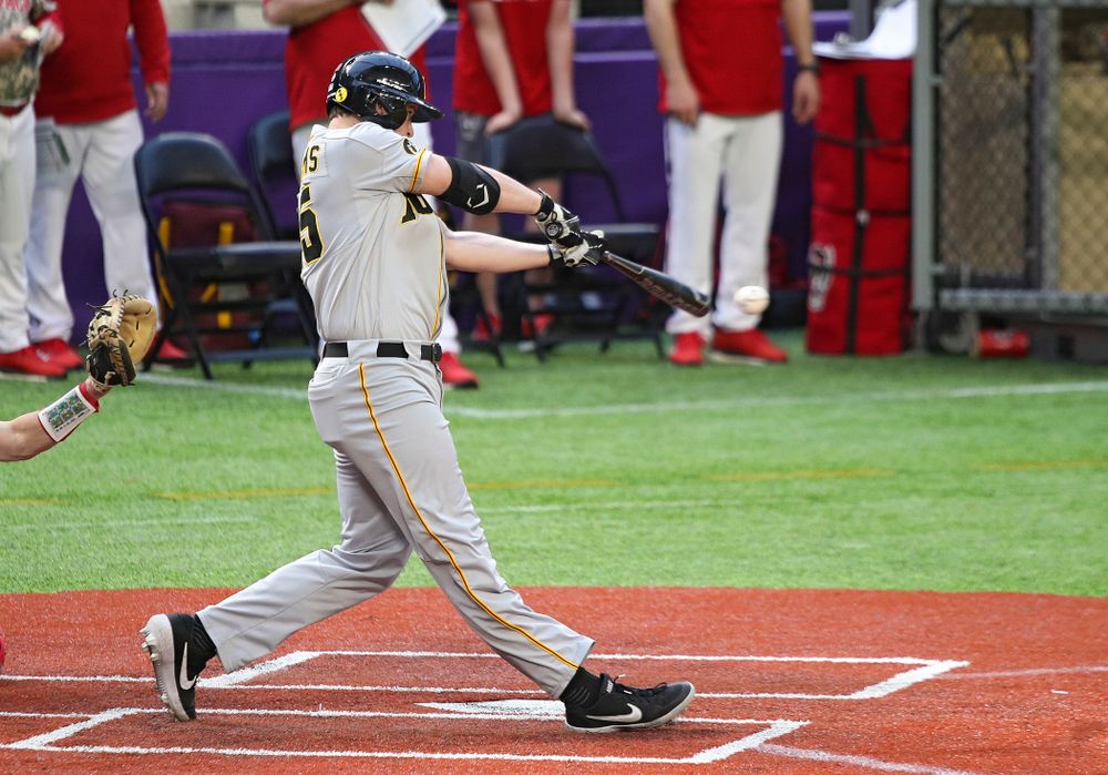 Iowa Hawkeyes first baseman Peyton Williams (45) bats during the eighth inning of their CambriaCollegeClassic game at U.S. Bank Stadium in Minneapolis, Minn. on Friday, February 28, 2020. (Stephen Mally/hawkeyesports.com)