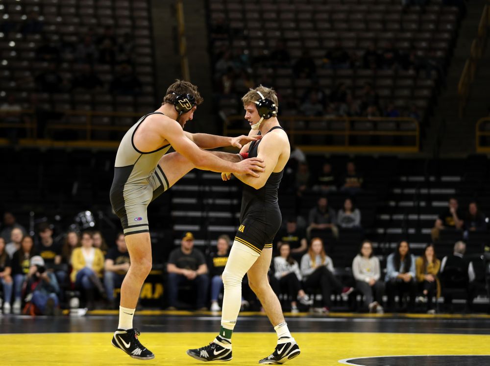 Iowa's Mitch Bowman wrestles Purdue's Christian Brunner at 197 pounds Saturday, November 24, 2018 at Carver-Hawkeye Arena. (Brian Ray/hawkeyesports.com)