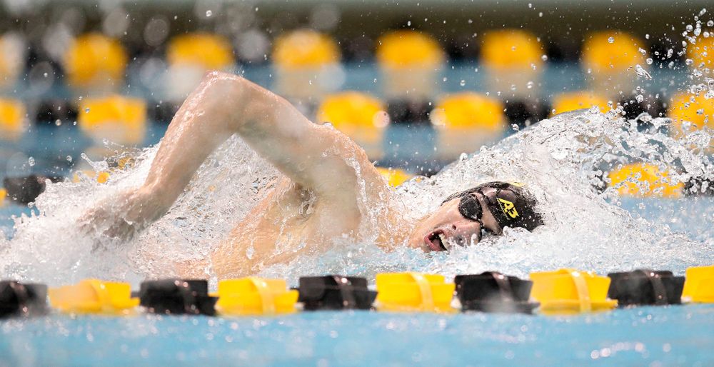 Iowa’s Will Scott swims the freestyle section in the men’s 400 yard medley relay event during their meet at the Campus Recreation and Wellness Center in Iowa City on Friday, February 7, 2020. (Stephen Mally/hawkeyesports.com)