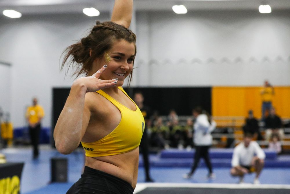 Erin Castle performs a floor routine during the Iowa women’s gymnastics Black and Gold Intraquad Meet on Saturday, December 7, 2019 at the UI Field House. (Lily Smith/hawkeyesports.com)