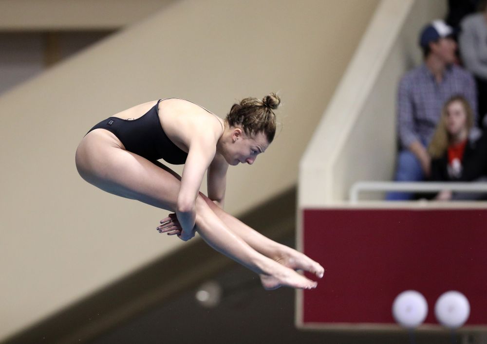 Iowa's Sam Tamborski competes on the 1-meter springboard during the 2019 Women's Big Ten Swimming and Diving meet Thursday, February 21, 2019 in Bloomington, Indiana. (Brian Ray/hawkeyesports.com)