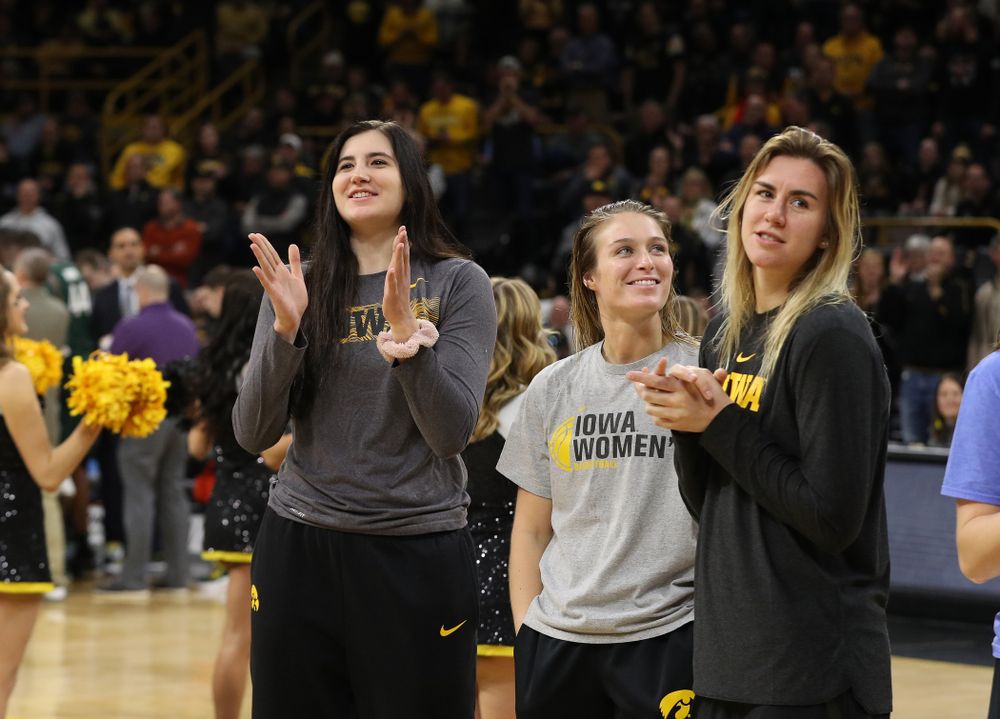 The Iowa Women's Basketball team is recognized during the Iowa Hawkeyes game against the Michigan State Spartans Thursday, January 24, 2019 at Carver-Hawkeye Arena. (Brian Ray/hawkeyesports.com)